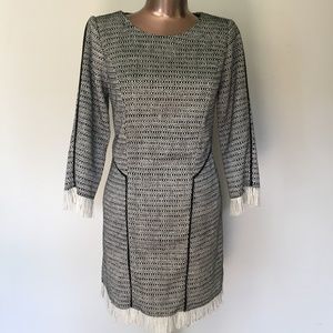 SAM EDELMAN Black White Tweed Fringe Sheath Dress